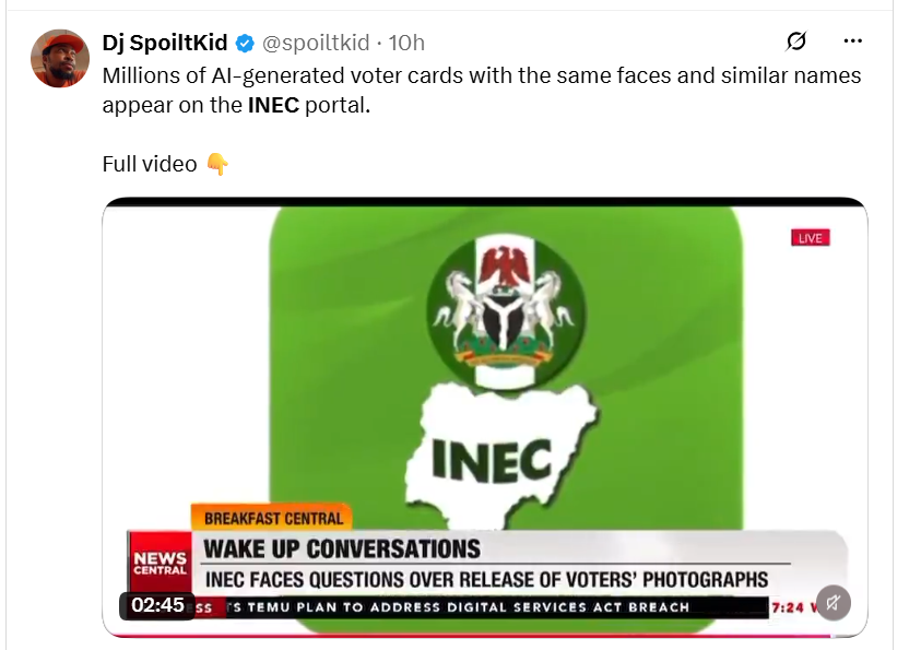 INEC slammed by Nigerians over alleged ‘AI-generated photos and names of deceased persons’ in voters’ register